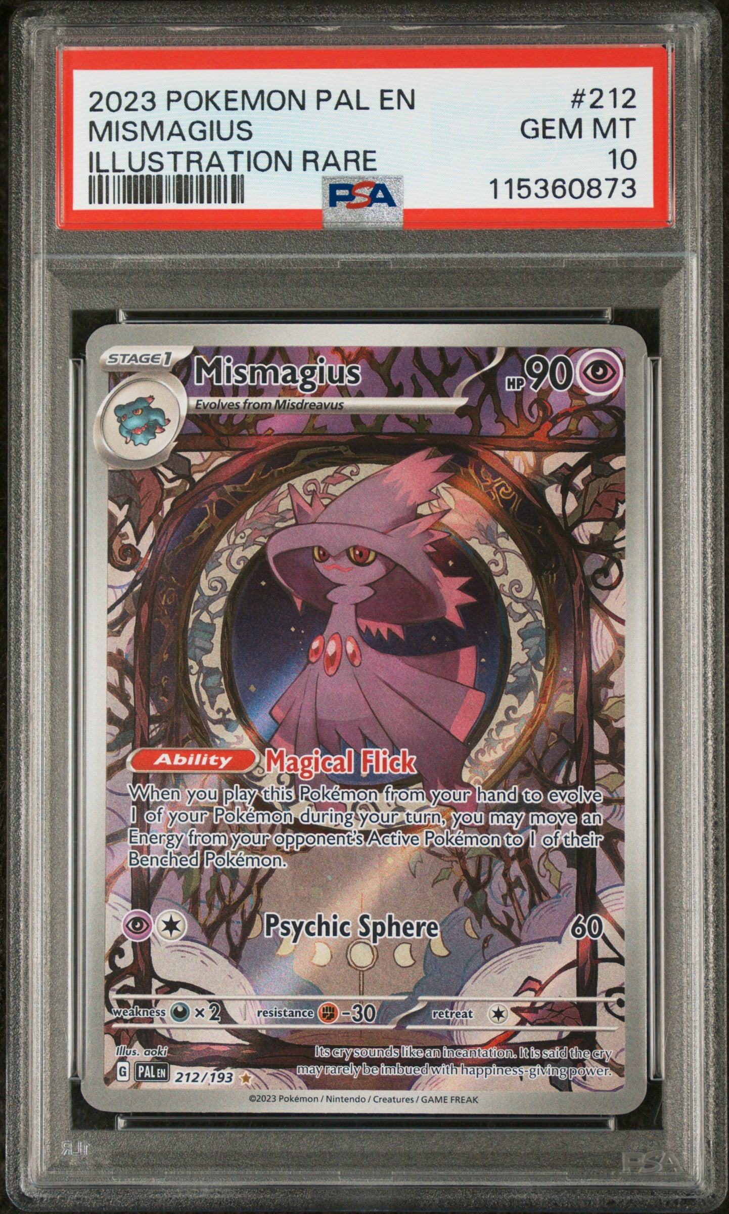 2023 Pokemon Pal En-Paldea Evolved #212 Mismagius Illustration Rare PSA 10
