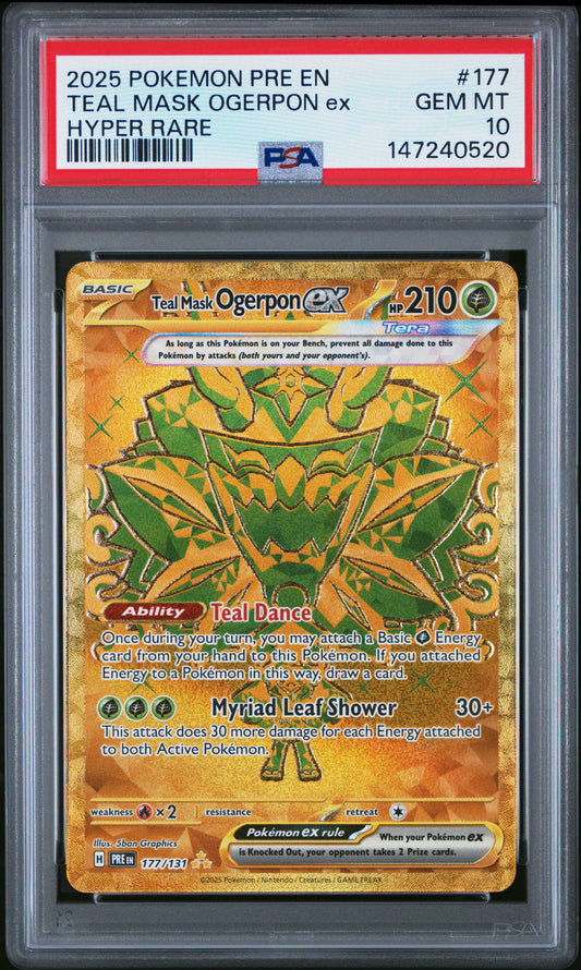 2025 Pokemon Pre En-Prismatic Evolutions #177 Teal Mask Ogerpon Ex Hyper Rare PSA 10