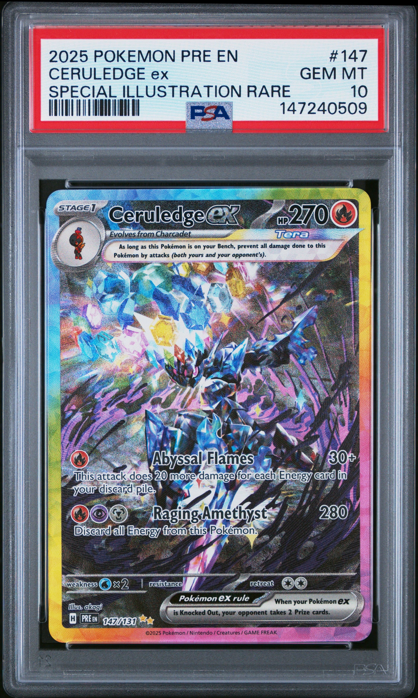 2025 Pokemon Pre En-Prismatic Evolutions #147 Ceruledge Ex Special Illustration Rare PSA 10