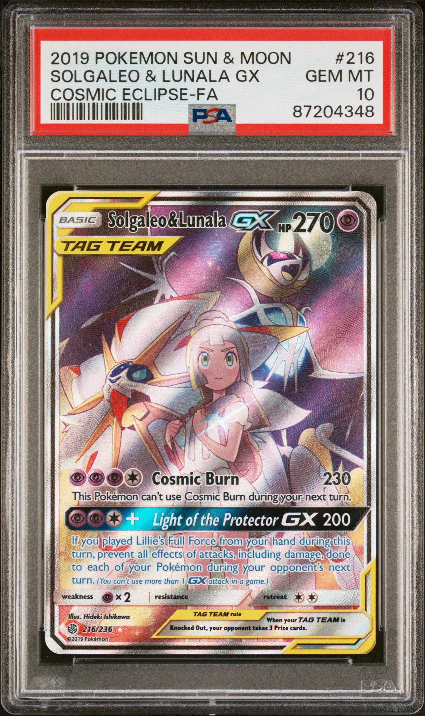 2019 Pokemon Sun & Moon Cosmic Eclipse #216 Solgaleo & Lunala Gx Cosmic Eclipse-Fa PSA 10
