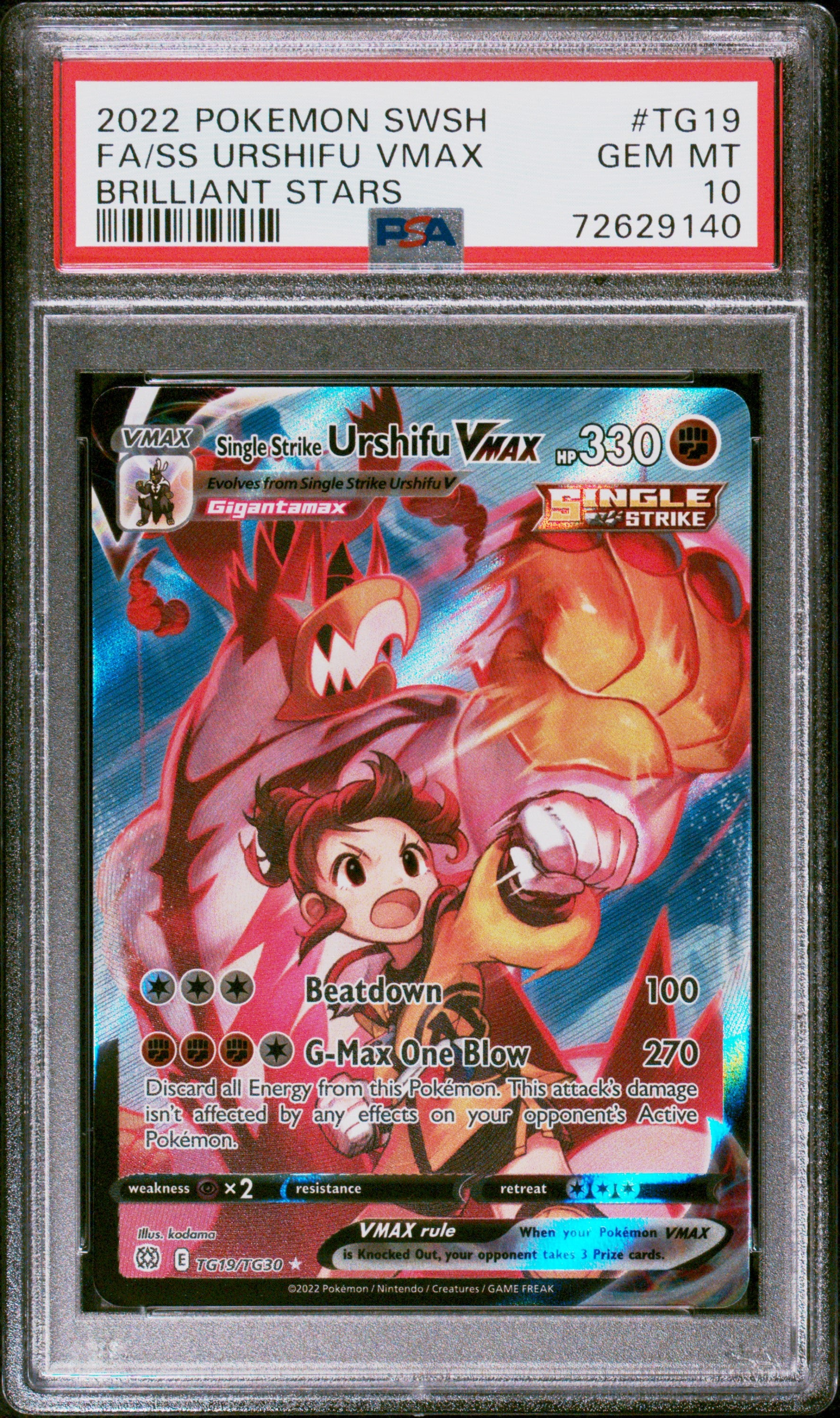 2022 Pokemon Sword & Shield Brilliant Stars #TG19 Fa/Ss Urshifu Vmax Brilliant Stars PSA 10