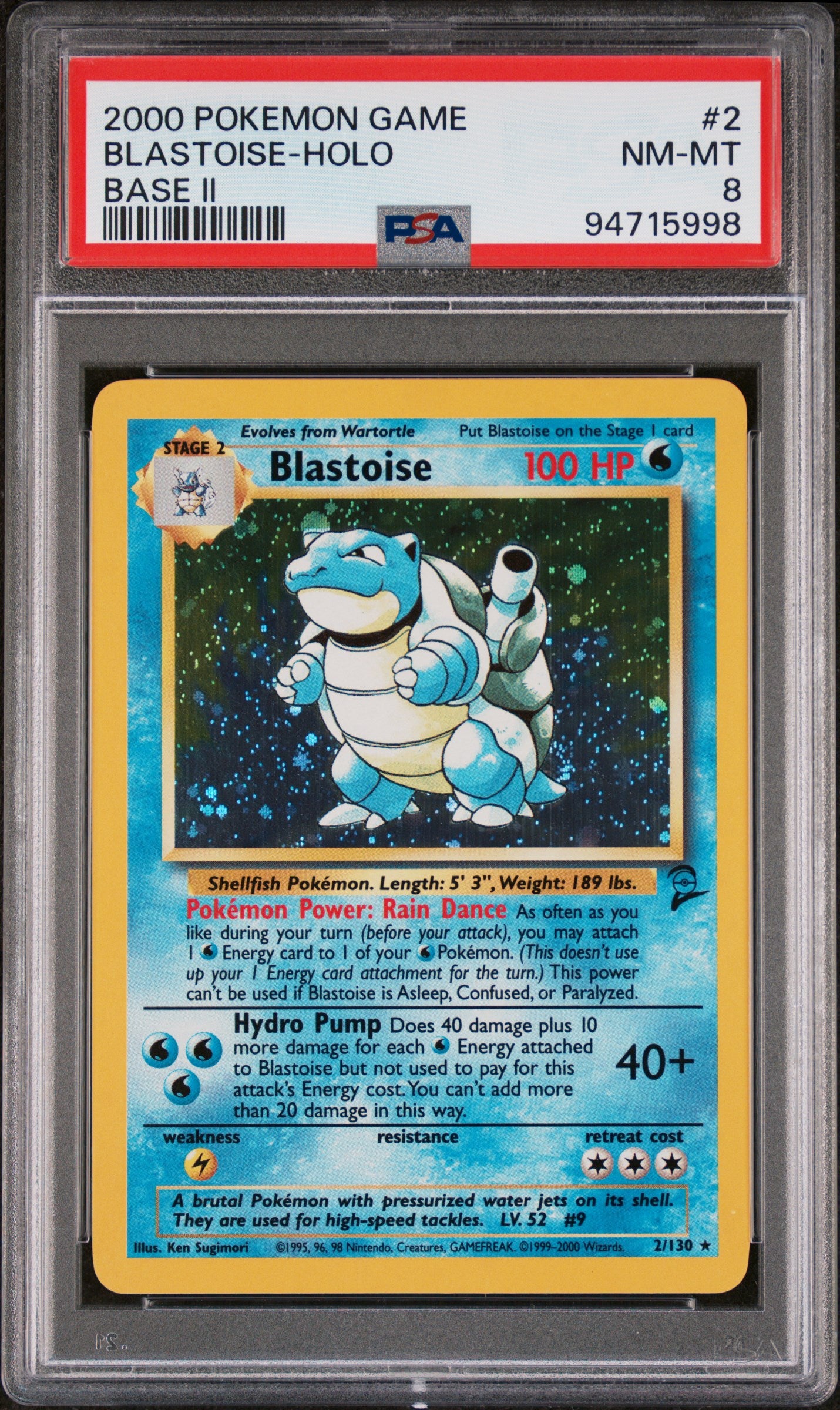 2000 Pokemon Game Base Ii #2 Blastoise-Holo Base Ii PSA 8