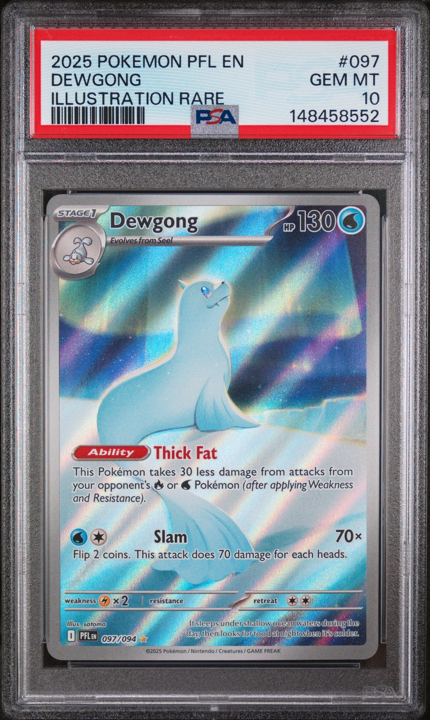2025 Pokemon Pfl En-Phantasmal Flames #097 Dewgong Illustration Rare PSA 10