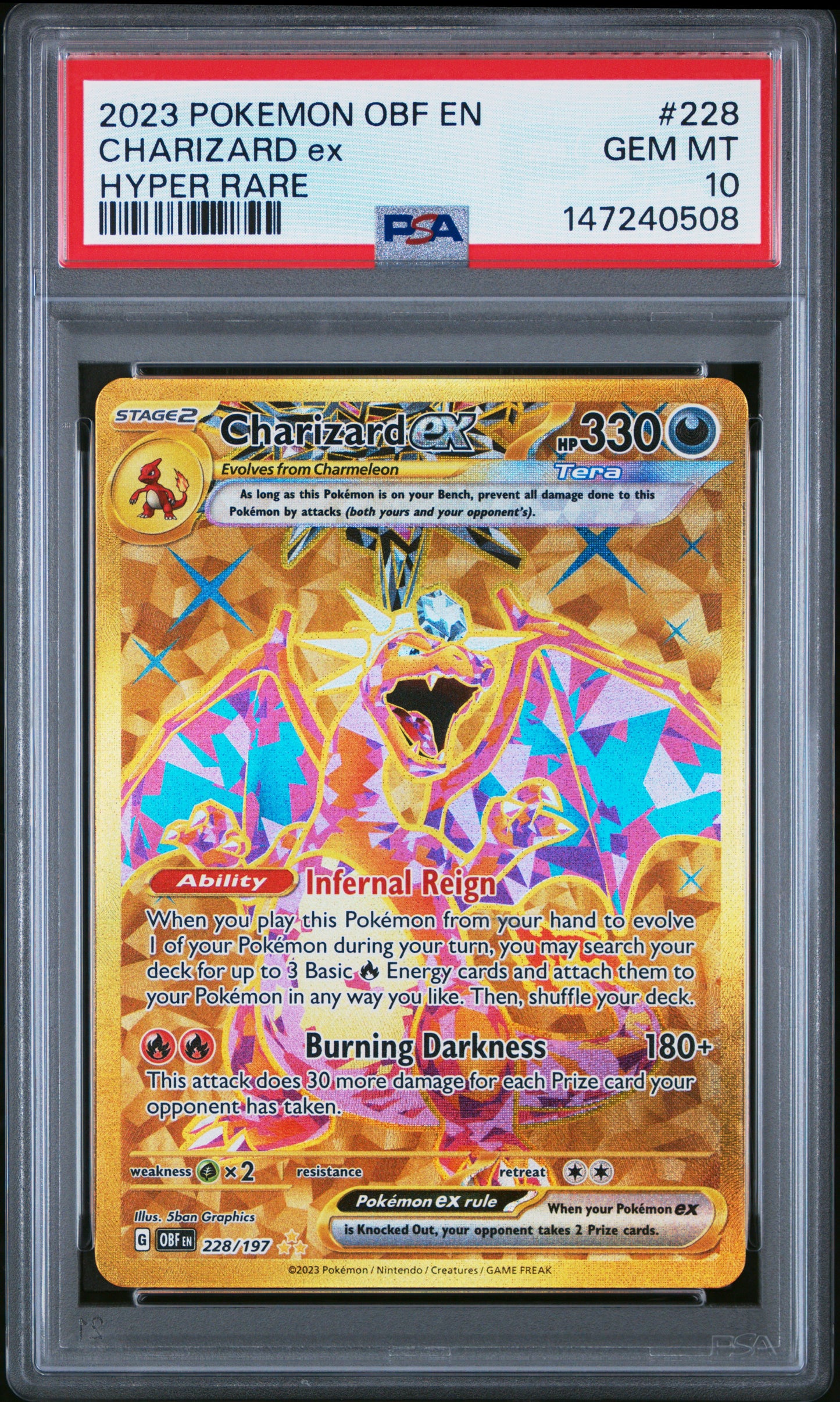 2023 Pokemon Obf En-Obsidian Flames #228 Charizard Ex Hyper Rare PSA 10