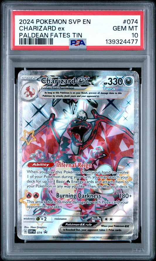 2024 Pokemon Svp En-Sv Black Star Promo #074 Charizard Ex Paldean Fates Tin PSA 10